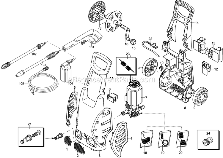 Black and Decker PW1800SPL-AR (Type 1) 1800w Pressure Washer Power Tool Page A Diagram